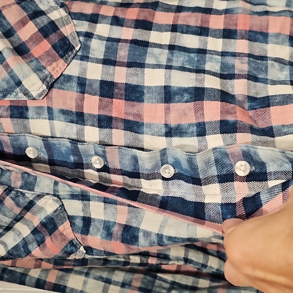 Anthropologie Cloth & Stone Plaid Button Up Shirt Sz Xs PTP 18" EUC - Picture 6 of 12